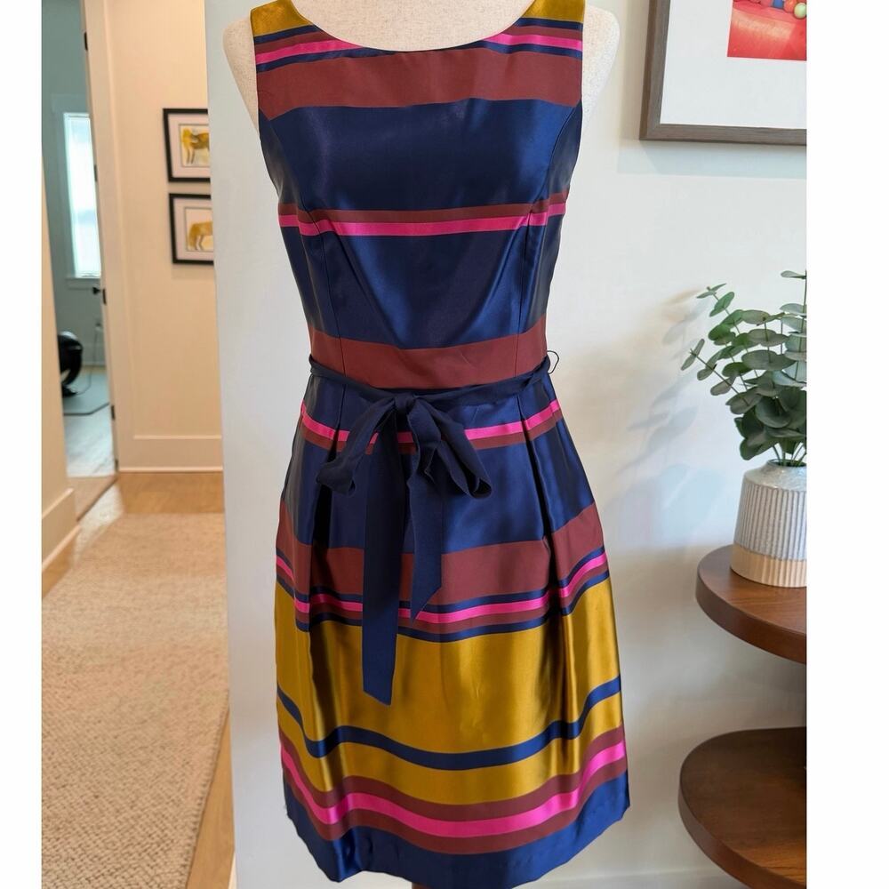 Trina Turk Striped Colorful V-neck Tie Waist Mini Dress Size 2